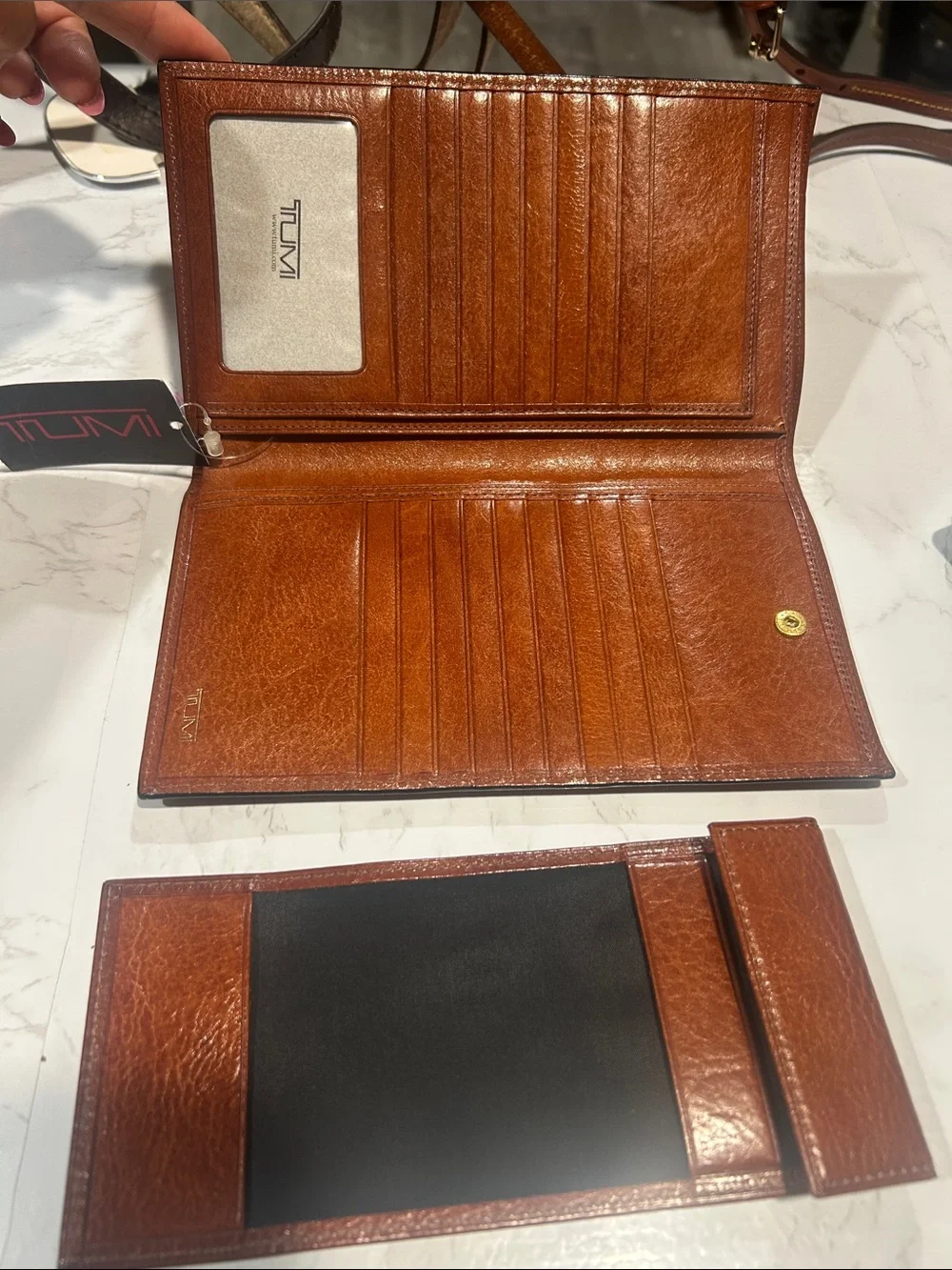 Tumi Cognac Brown Leather Card & Passport Holder wallet organizer